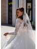 Beaded White Lace Tulle Wedding Dress With Long Train